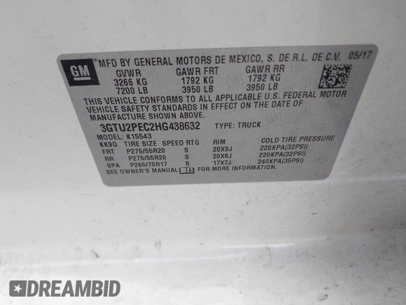 2017 GMC Sierra 1500 Denali with VIN 3GTU2PEC2HG438632, listed as a IAAI auction lot 41838632 with 80,319 mi miles and . Bid and sale history available at DreamBid. Image 9.
