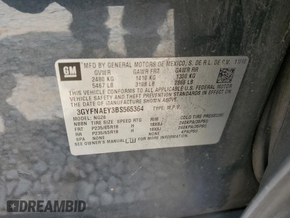 2011 Cadillac SRX Luxury Collection z VIN 3GYFNAEY3BS565364, wystawiony jako Copart lot #54127835 z przebiegiem 147 880 mil mil oraz Szkoda całkowita • Salvage title. Historia ofert i sprzedaży dostępna na DreamBid. Obrazek 13.