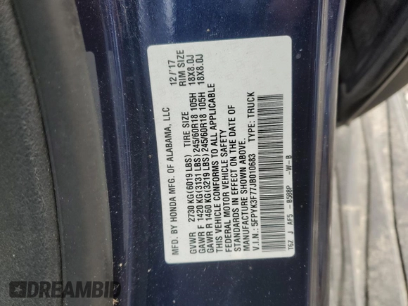 2018 Honda Ridgeline RTL-E z VIN 5FPYK3F77JB010683, wystawiony jako Copart lot #41814265 z przebiegiem 73 414 mil mil oraz Szkoda całkowita • Salvage title. Historia ofert i sprzedaży dostępna na DreamBid. Obrazek 12.