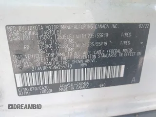 2022 Toyota RAV4 XLE Premium с VIN 2T3A1RFV5NW254749, выставлен на аукционе IAAI как лот 42458461 с пробегом 46 971 миль миль и . История ставок и продаж доступна на DreamBid. Изображение 9.