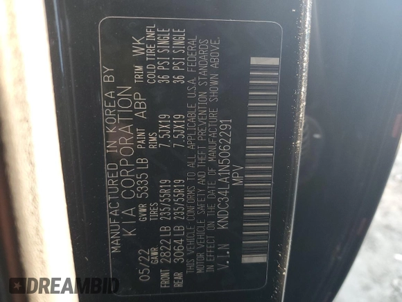 2022 Kia EV6 Wind with VIN KNDC34LA1N5062291, listed as a Copart auction lot 72363744 with 36,494 mi miles and Salvage Title. Bid and sale history available at carsss.com. Image 12.