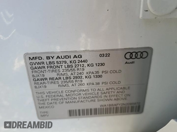 2022 Audi Q5 Premium Plus z VIN WA1BBAFY2N2085872, wystawiony jako Copart lot #74115654 z przebiegiem Nie podano mil oraz Szkoda całkowita • Salvage title. Historia ofert i sprzedaży dostępna na DreamBid. Obrazek 14.