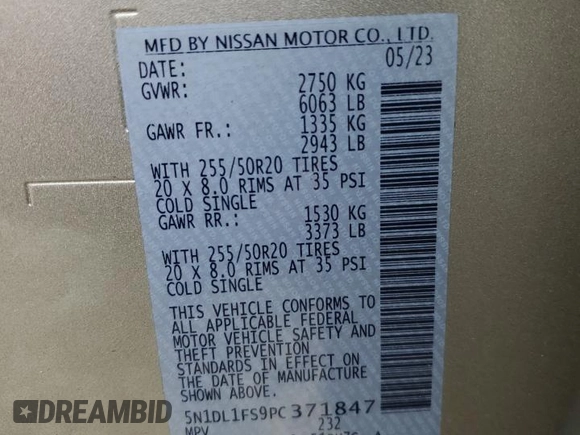 2023 Infiniti QX60 Luxe z VIN 5N1DL1FS9PC371847, wystawiony jako Copart lot #63471885 z przebiegiem 85 811 mil mil oraz Czysty tytuł • Clean title. Historia ofert i sprzedaży dostępna na DreamBid. Obrazek 13.