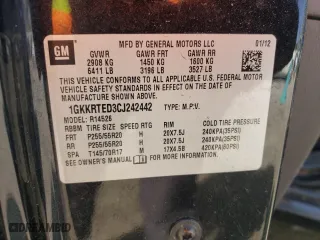 2012 GMC Acadia Denali with VIN 1GKKRTED3CJ242442, listed as a Copart auction lot 49489425 with 0 mi miles and Salvage Title. Bid and sale history available at carsss.com. Image 13.