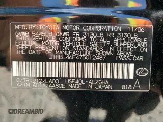2007 Lexus LS 460 с VIN JTHBL46F475012487, выставлен на аукционе Copart как лот 57308615 с пробегом 214 956 миль миль и Списание • Salvage title. История ставок и продаж доступна на DreamBid. Изображение 12.