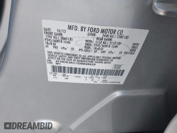 2013 Ford Edge Limited with VIN 2FMDK3KC1DBB26629, listed as a IAAI auction lot 41893500 with 155,899 mi miles. Bid and sale history available at carsss.com. Image 9.