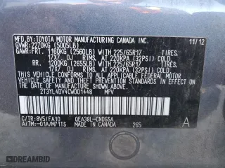 2012 Toyota RAV4 EV with VIN 2T3YL4DV4CW001448, listed as a Copart auction lot 43116945 with 110,242 mi miles and Clean Title. Bid and sale history available at carsss.com. Image 13.