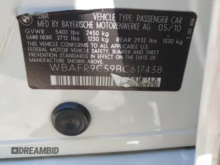 2011 BMW 5 Series 550i with VIN WBAFR9C59BC617438, listed as a IAAI auction lot 42619509 with 107,078 mi miles and . Bid and sale history available at DreamBid. Image 9.