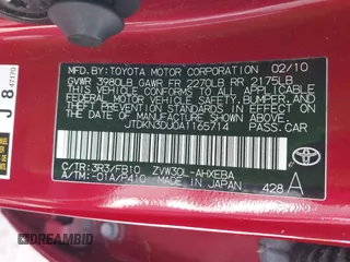 2010 Toyota Prius II with VIN JTDKN3DU0A1165714, listed as a IAAI auction lot 42111642 with 123,441 mi miles. Bid and sale history available at carsss.com. Image 9.