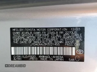 2024 Toyota Prius LE with VIN JTDACAAU3R3021455, listed as a Copart auction lot 54589325 with 18,459 mi miles and Salvage title. Bid and sale history available at DreamBid. Image 13.
