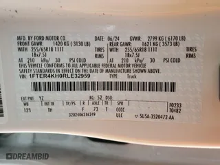2024 Ford Ranger LARIAT with VIN 1FTER4KH0RLE32959, listed as a Copart auction lot 85358994 with 8,880 mi miles and Salvage Title. Bid and sale history available at carsss.com. Image 14.