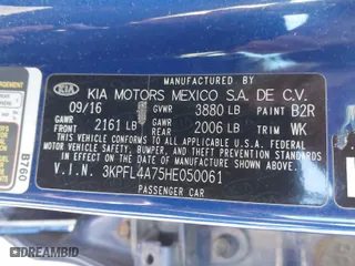 2017 Kia Forte LX with VIN 3KPFL4A75HE050061, listed as a IAAI auction lot 41897704 with 113,578 mi miles. Bid and sale history available at carsss.com. Image 9.