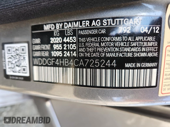 2012 Mercedes-Benz C 250 Sport with VIN WDDGF4HB4CA725244, listed as a Copart auction lot 65667205 with 96,335 mi miles and Salvage title. Bid and sale history available at DreamBid. Image 12.