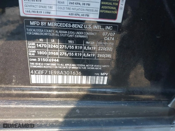 2008 Mercedes-Benz GL-Class 4.6L with VIN 4JGBF71E98A301636, listed as a IAAI auction lot 41754708 with 1 mi miles. Bid and sale history available at carsss.com. Image 9.