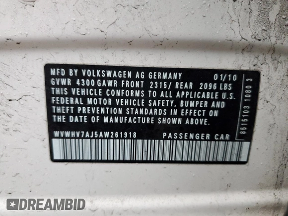 2010 Volkswagen GTI with VIN WVWHV7AJ5AW261918, listed as a Copart auction lot 43541525 with 150,785 mi miles and Non Repairable. Bid and sale history available at carsss.com. Image 13.