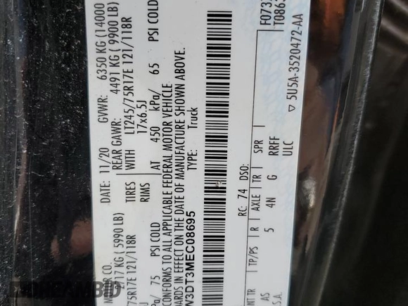 2021 Ford F-350 XL with VIN 1FT8W3DT3MEC08695, listed as a Copart auction lot 43488083 with 22,123 mi miles and Salvage title. Bid and sale history available at DreamBid. Image 12.