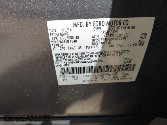 2014 Ford Explorer XLT z VIN 1FM5K8D84EGB48175, wystawiony jako IAAI lot #42188146 z przebiegiem 109 642 mil mil oraz . Historia ofert i sprzedaży dostępna na DreamBid. Obrazek 9.