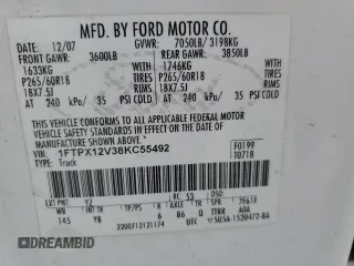 2008 Ford F-150 XL with VIN 1FTPX12V38KC55492, listed as a Copart auction lot 58162545 with 197,589 mi miles and Salvage title. Bid and sale history available at DreamBid. Image 12.