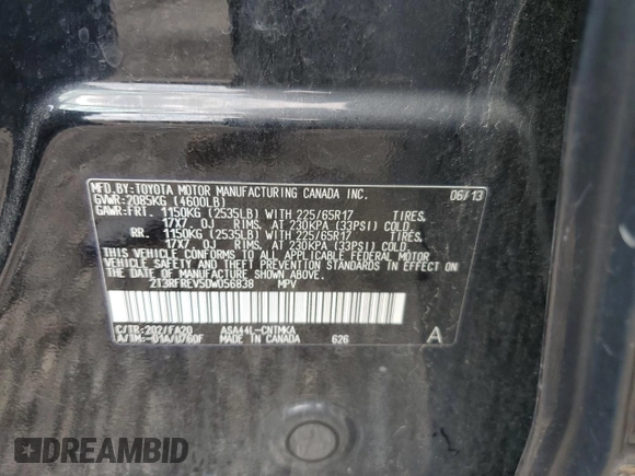 2013 Toyota RAV4 XLE with VIN 2T3RFREV5DW056838, listed as a Copart auction lot 63411245 with 150,975 mi miles and Clean title. Bid and sale history available at DreamBid. Image 12.