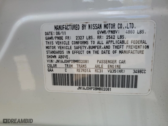 2011 Infiniti EX35 Journey with VIN JN1AJ0HP0BM802081, listed as a Copart auction lot 78352024 with NaN miles and Salvage Title. Bid and sale history available at carsss.com. Image 13.