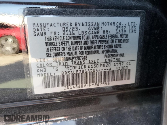 2023 Nissan Sentra S with VIN 3N1AB8BV4PY287948, listed as a Copart auction lot 54392555 with 32,234 mi miles and Salvage Title. Bid and sale history available at DreamBid. Image 12.
