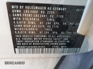 2016 Volkswagen Tiguan SE with VIN WVGBV7AX0GW528462, listed as a Copart auction lot 49254155 with 97,202 mi miles and Salvage Title. Bid and sale history available at DreamBid. Image 13.