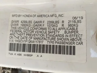 2019 Honda Accord Sedan LX 1.5T with VIN 1HGCV1F12KA117517, listed as a IAAI auction lot 41823520 with 237,987 mi miles. Bid and sale history available at carsss.com. Image 9.