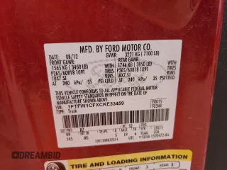 2012 Ford F-150 XL with VIN 1FTFW1CFXCKE33459, listed as a Copart auction lot 45976875 with 0 mi miles and Salvage Title. Bid and sale history available at carsss.com. Image 13.
