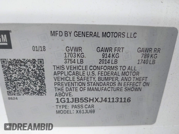 2018 Chevrolet Sonic LS with VIN 1G1JB5SHXJ4113116, listed as a IAAI auction lot 42450167 with 87,470 mi miles and . Bid and sale history available at DreamBid. Image 9.