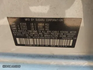 2017 Subaru Impreza Premium with VIN 4S3GKAB63H3617614, listed as a IAAI auction lot 41908948 with 102,722 mi miles. Bid and sale history available at carsss.com. Image 9.
