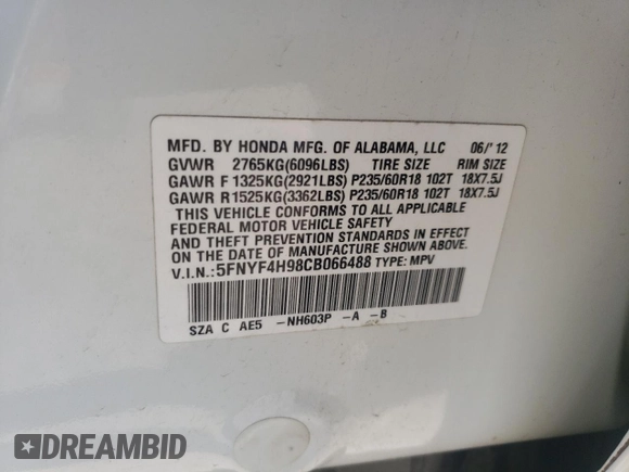 2012 Honda Pilot Touring with VIN 5FNYF4H98CB066488, listed as a Copart auction lot 50405775 with 209,840 mi miles and Salvage Title. Bid and sale history available at carsss.com. Image 14.