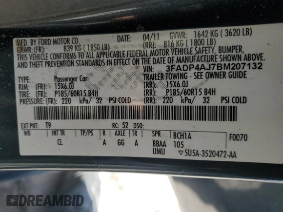 2011 Ford Fiesta S with VIN 3FADP4AJ7BM207132, listed as a Copart auction lot 49983905 with 88,734 mi miles and Clean title. Bid and sale history available at DreamBid. Image 12.