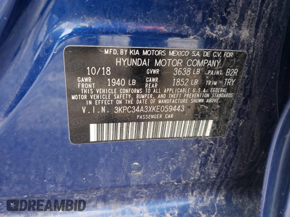 2019 Hyundai Accent Limited with VIN 3KPC34A3XKE059443, listed as a Copart auction lot 52823964 with 44,983 mi miles and Salvage Title. Bid and sale history available at carsss.com. Image 14.