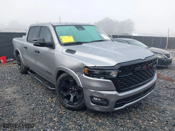 2025 Ram 1500 Big Horn with VIN 1C6SRFFP5SN502795, listed as a IAAI auction lot 41498981 with 6,565 mi miles. Bid and sale history available at carsss.com. Image 1.