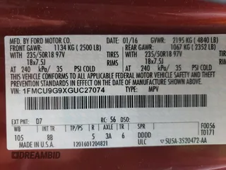 2016 Ford Escape SE z VIN 1FMCU9G9XGUC27074, wystawiony jako Copart lot #55788625 z przebiegiem 106 990 mil mil oraz Szkoda całkowita • Salvage title. Historia ofert i sprzedaży dostępna na DreamBid. Obrazek 13.