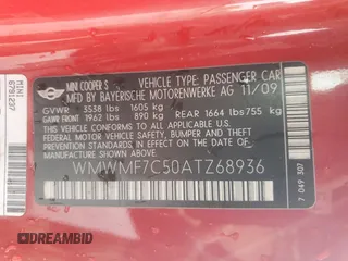 2010 MINI Hardtop S with VIN WMWMF7C50ATZ68936, listed as a Copart auction lot 53692015 with 122,195 mi miles and Salvage Title. Bid and sale history available at DreamBid. Image 12.