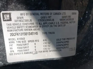 2008 Chevrolet Silverado 1500 LTZ with VIN 2GCFK13Y981340145, listed as a IAAI auction lot 40257243 with 1 mi miles. Bid and sale history available at carsss.com. Image 9.