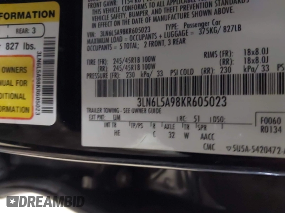 2019 Lincoln MKZ Standard with VIN 3LN6L5A98KR605023, listed as a IAAI auction lot 41378493 with 150,907 mi miles. Bid and sale history available at carsss.com. Image 9.