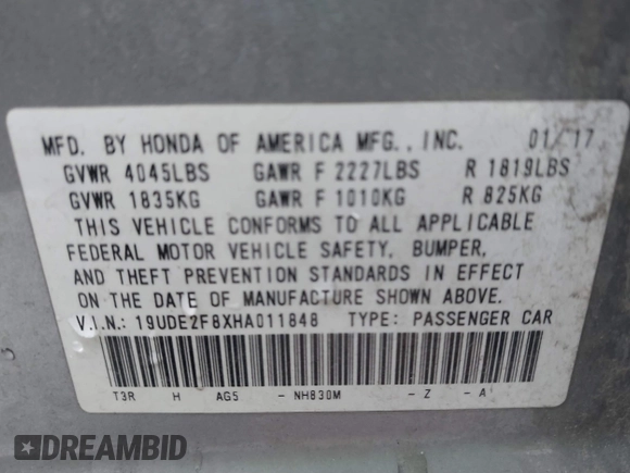 2017 Acura ILX w/Premium/A-SPEC Pkg with VIN 19UDE2F8XHA011848, listed as a IAAI auction lot 41175499 with 110,455 mi miles. Bid and sale history available at carsss.com. Image 9.