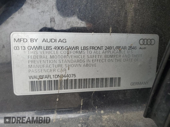 2013 Audi A4 Premium z VIN WAUBFAFL1DN044075, wystawiony jako Copart lot #60111835 z przebiegiem 146 333 mil mil oraz Czysty tytuł • Clean title. Historia ofert i sprzedaży dostępna na DreamBid. Obrazek 12.