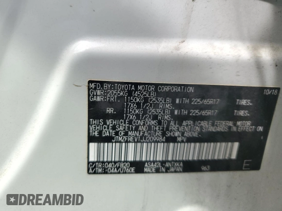 2018 Toyota RAV4 LE with VIN JTMZFREV1JJ209984, listed as a Copart auction lot 51187165 with 101,750 mi miles and Salvage Title. Bid and sale history available at carsss.com. Image 13.