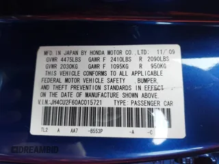 2010 Acura TSX with VIN JH4CU2F60AC015721, listed as a IAAI auction lot 42368281 with 173,426 mi miles and . Bid and sale history available at DreamBid. Image 9.