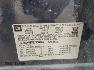 2018 Chevrolet Equinox Premier with VIN 3GNAXVEV8JS528324, listed as a Copart auction lot 50145285 with 43,462 mi miles and Salvage Title. Bid and sale history available at DreamBid. Image 14.