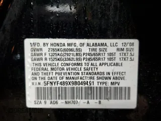 2009 Honda Pilot Touring with VIN 5FNYF489X9B049491, listed as a Copart auction lot 51978955 with 152,661 mi miles and Salvage Title. Bid and sale history available at carsss.com. Image 12.