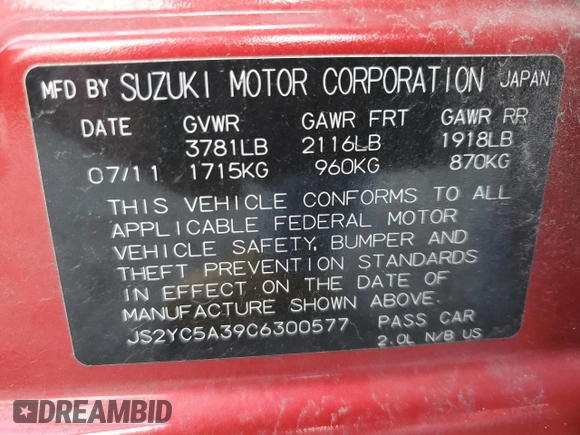 2012 Suzuki SX4 LE with VIN JS2YC5A39C6300577, listed as a Copart auction lot 86998944 with 103,354 mi miles and Non Repairable. Bid and sale history available at carsss.com. Image 14.