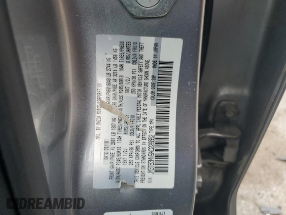 2010 Mazda CX-9 Touring with VIN JM3TB3MV9A0228652, listed as a Copart auction lot 61540585 with Not provided miles and Salvage title. Bid and sale history available at DreamBid. Image 14.