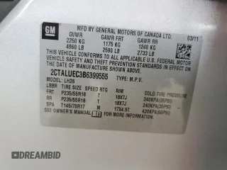 2011 GMC Terrain SLT-1 with VIN 2CTALUEC3B6399555, listed as a Copart auction lot 50823375 with 162,007 mi miles and Salvage Title. Bid and sale history available at carsss.com. Image 12.