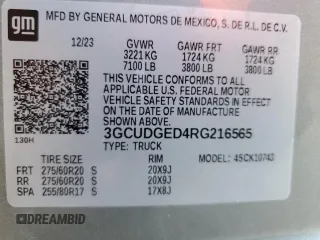 2024 Chevrolet Silverado 1500 LTZ with VIN 3GCUDGED4RG216565, listed as a Copart auction lot 88166225 with 7,703 mi miles and Salvage Title. Bid and sale history available at DreamBid. Image 12.