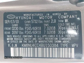 2011 Hyundai Veracruz Limited with VIN KM8NU4CC4BU150384, listed as a IAAI auction lot 42300346 with 156,864 mi miles and . Bid and sale history available at DreamBid. Image 9.