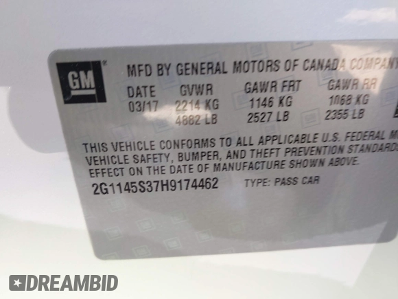 2017 Chevrolet Impala Premier with VIN 2G1145S37H9174462, listed as a IAAI auction lot 41975213 with 120,706 mi miles and . Bid and sale history available at DreamBid. Image 9.